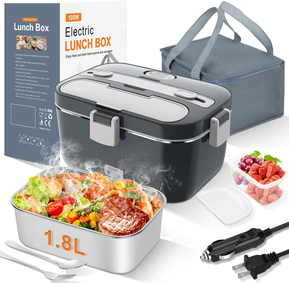 Electric Lunch Box Food Warmer, 1.8L Heated Lunch Box for Adults
