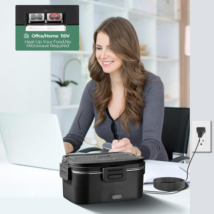 Electric Lunch Box for Adults 100W 1.8L Portable Heated Lunch Box 12V/24V/110V, Portable Fast Heating Lunchbox Food Heater For, Car Truck Office Home(Black)