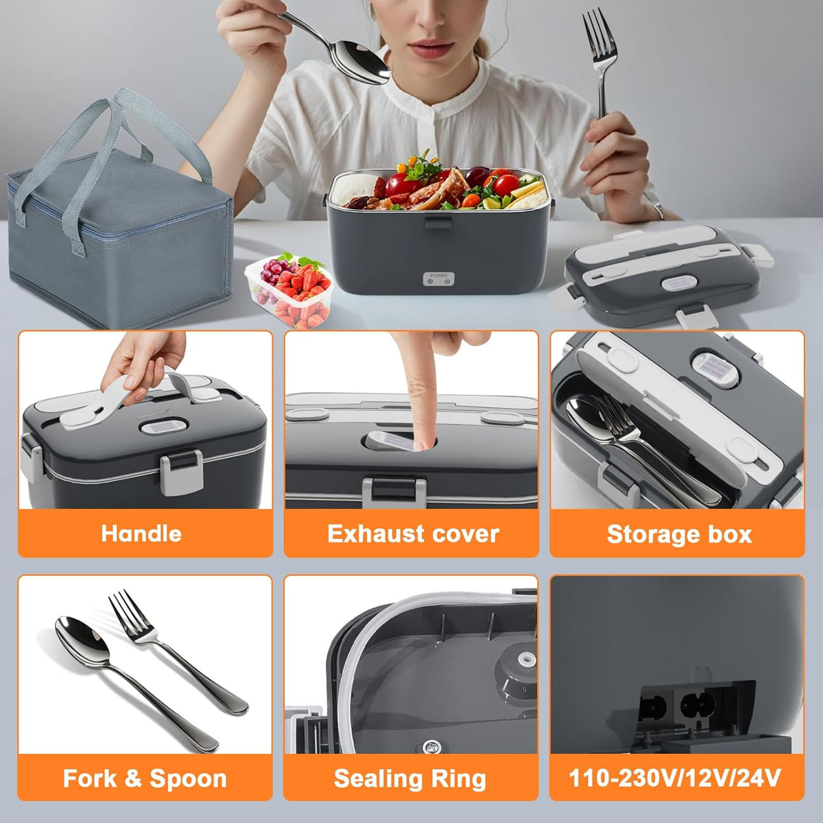 Electric Lunch Box Food Warmer, 1.8L Heated Lunch Box for Adults