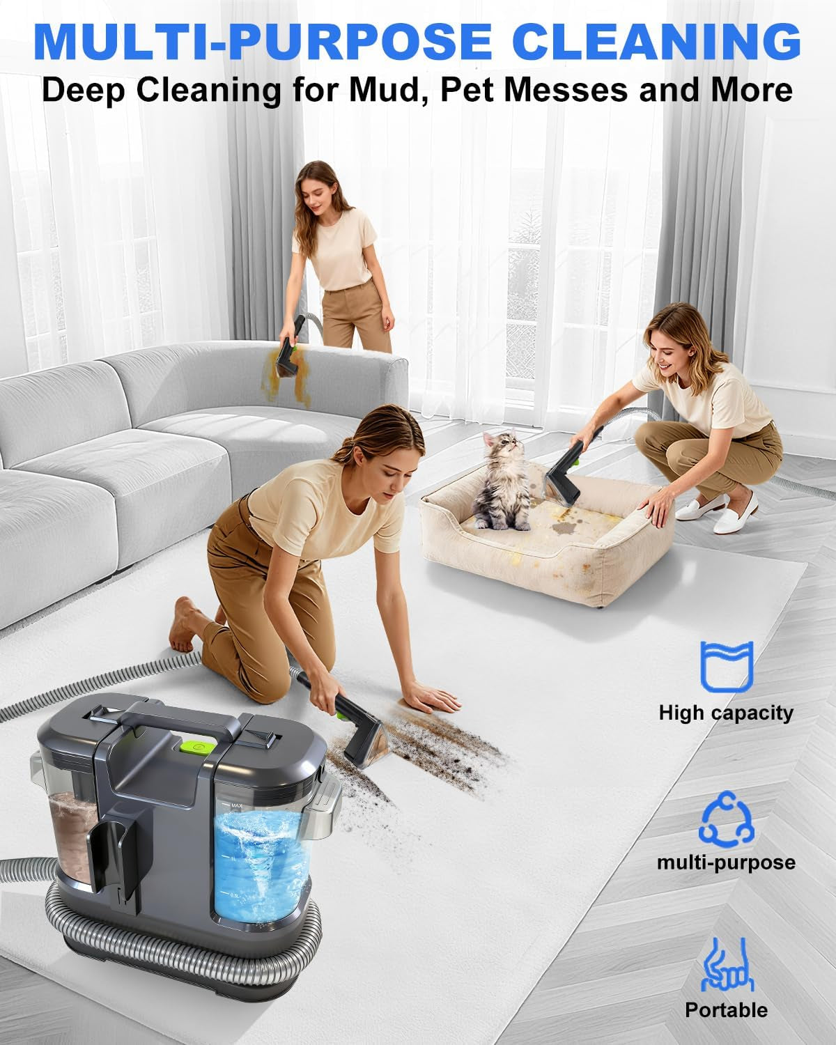 Portable Carpet Cleaner Machine, Carpet & Upholstery Cleaner Machine 15KPA