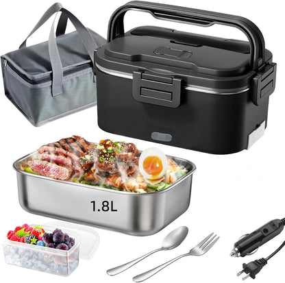 Electric Lunch Box for Adults 100W 1.8L Portable Heated Lunch Box 12V/24V/110V, Portable Fast Heating Lunchbox Food Heater For, Car Truck Office Home(Black)